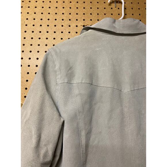 VTG Maxima Wilsons Green Tan Leather Long Trench Coat 90s Women's size Medium - Picture 9 of 9